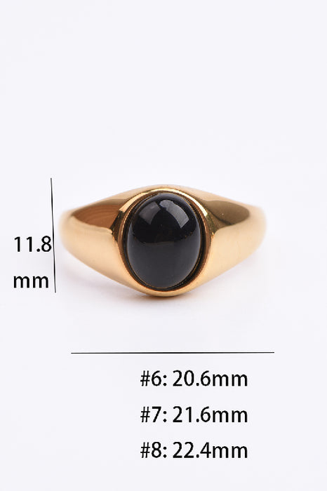 Ring Edelstahl vergoldet schwarzer Obsidian massive, glatte Fassung