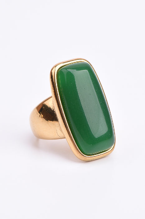 Ring Edelstahl vergoldet grüne Jade