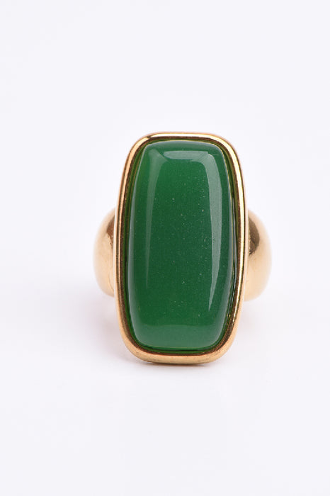 Ring Edelstahl vergoldet grüne Jade