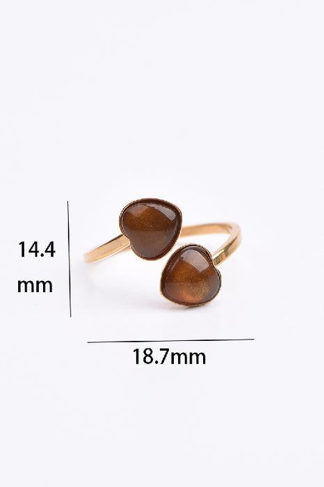 Ring Edelstahl vergoldet 2 Herzen braunes Tigerauge verstellbar