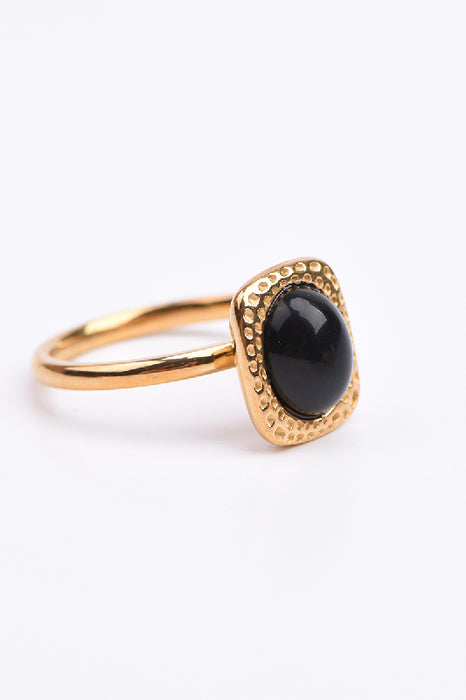 Ring Edelstahl vergoldet schwarzer Obsidian rechteckige Fassung