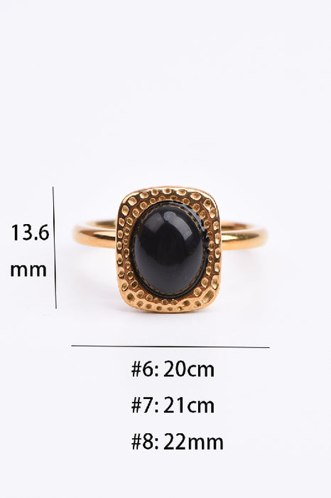 Ring Edelstahl vergoldet schwarzer Obsidian rechteckige Fassung