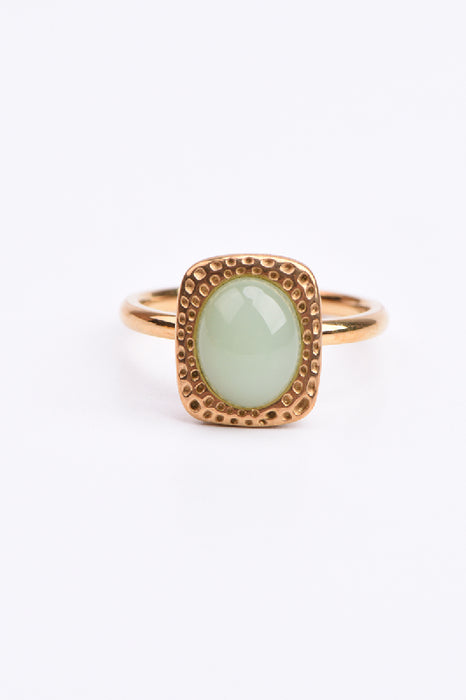 Ring Edelstahl versilbert grüner Aventurin rechteckige Fassung