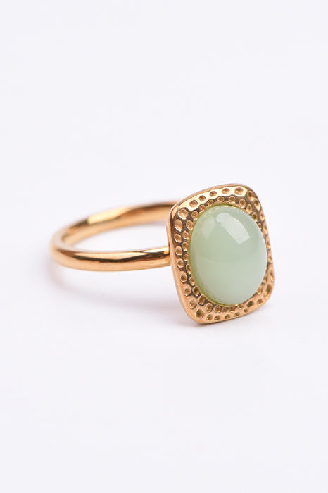 Ring Edelstahl versilbert grüner Aventurin rechteckige Fassung