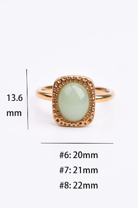 Ring Edelstahl versilbert grüner Aventurin rechteckige Fassung