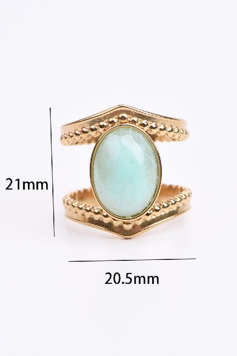 Ring Edelstahl vergoldet blaue Jade 2-reihig Spitz zulaufend gefasst verstellbar