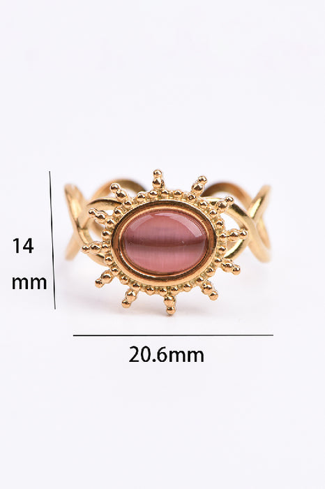 Ring Edelstahl vergoldet rosa Katzenauge mit sonnenförmiger Fassung verstellbar