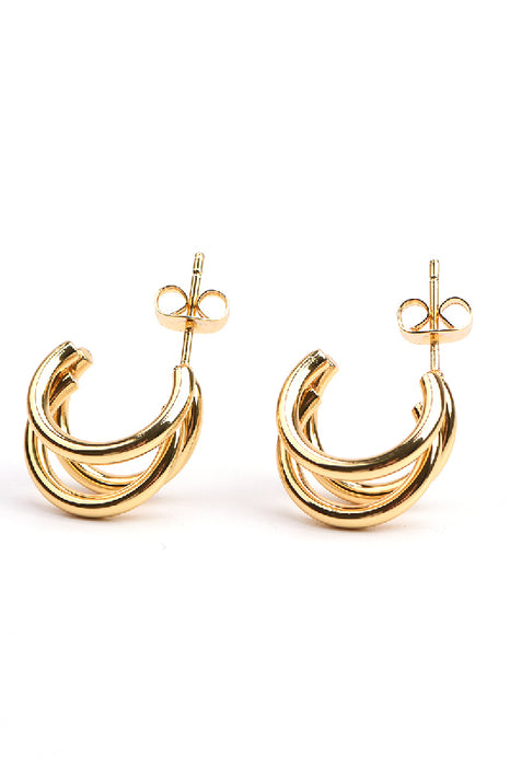 Earring stainless steel gold plated half hoop smooth 3-row