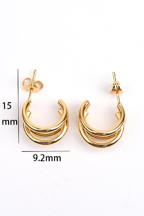 Earring stainless steel gold plated half hoop smooth 3-row
