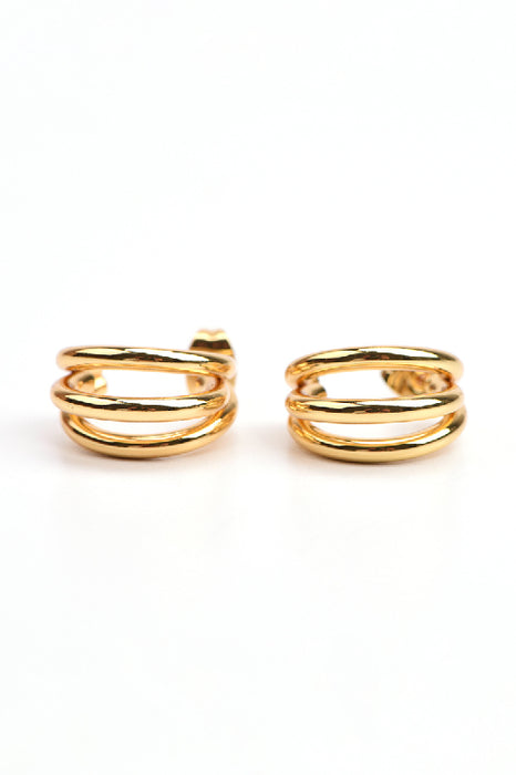 Earring stainless steel gold plated half hoop smooth 3-row