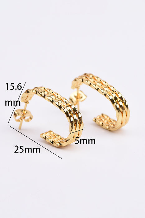 Earring stainless steel gold-plated half hoop 3-strand rectangular