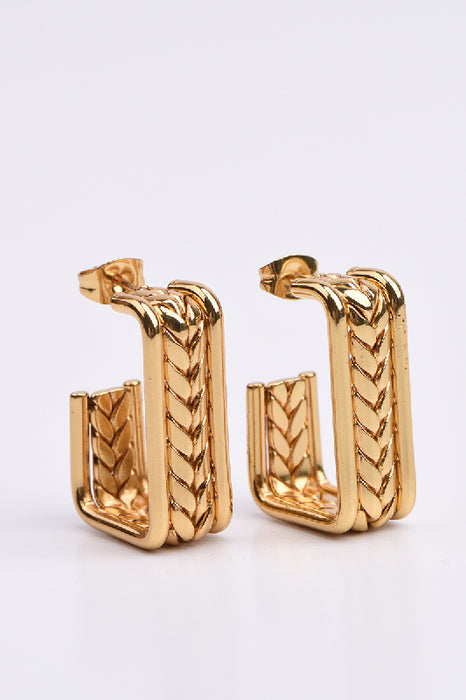 Earring stainless steel gold plated half hoop angular