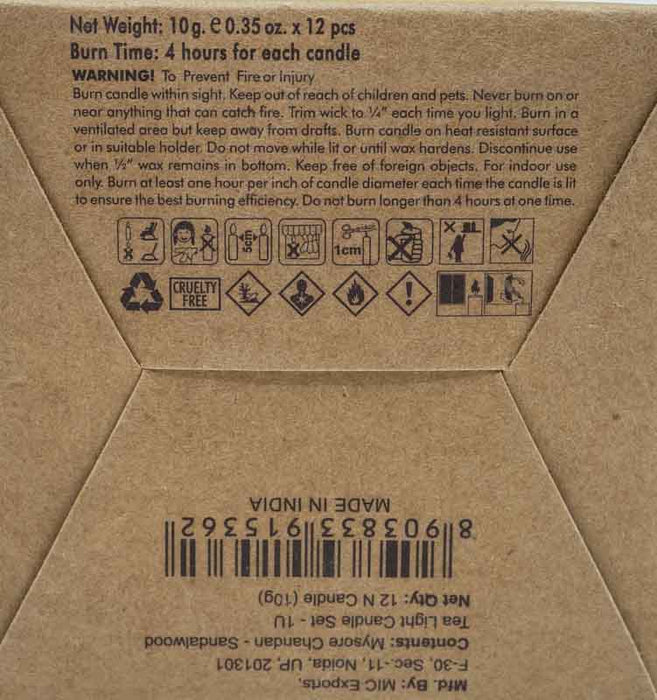 Teelicht Organic Goodness - Mysore Chandan - Sandalwood 10 gr