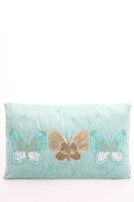 Coussin décoratif papillons turquoise 30x50cm