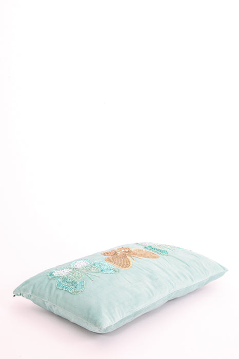 Coussin décoratif papillons turquoise 30x50cm