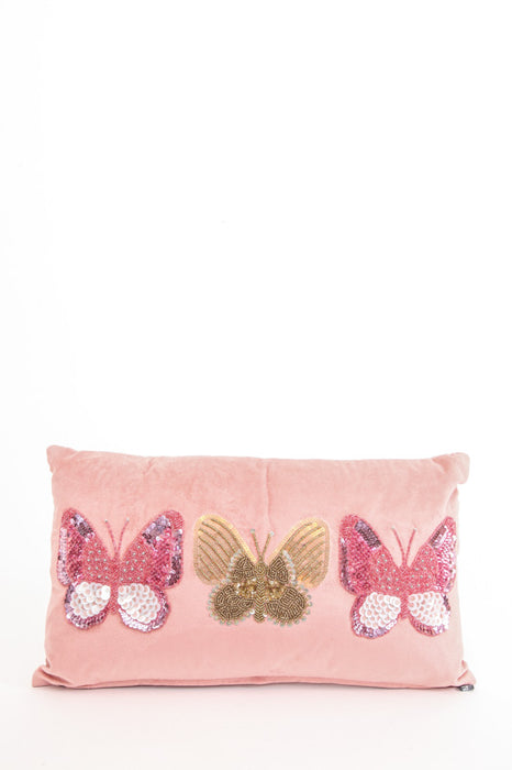 Coussin déco papillons rose 30x50cm