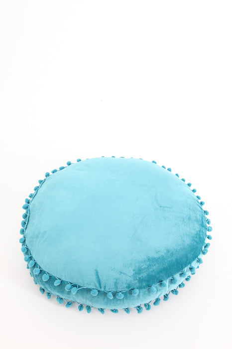 Coussin décoratif rond Pom Pom turquoise