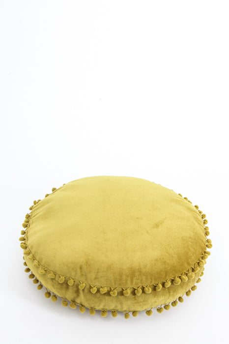 Coussin décoratif rond Pom Pom jaune moutarde