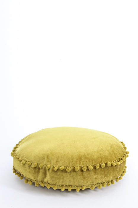 Coussin décoratif rond Pom Pom jaune moutarde