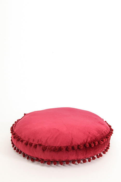 Coussin décoratif rond Pom Pom bordeaux