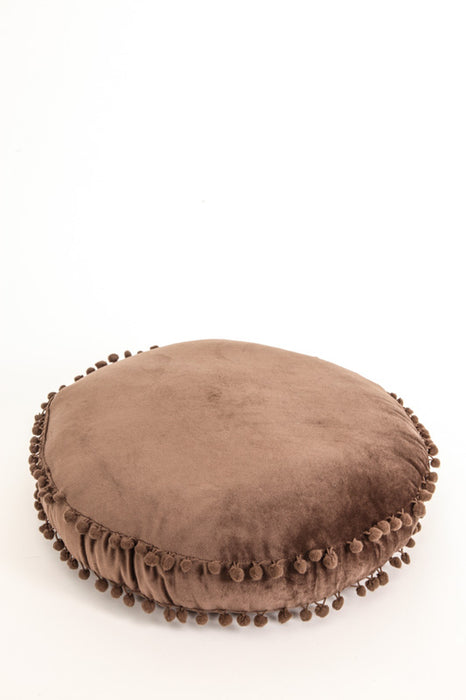 Coussin décoratif rond Pom Pom marron