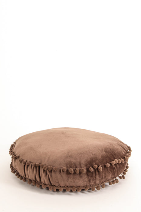 Coussin décoratif rond Pom Pom marron