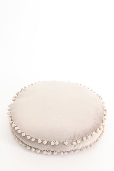 Coussin décoratif rond Pom Pom taupe