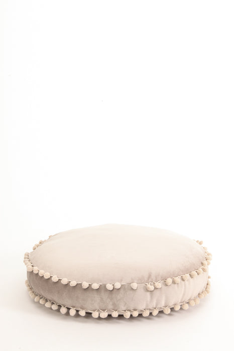 Coussin décoratif rond Pom Pom taupe