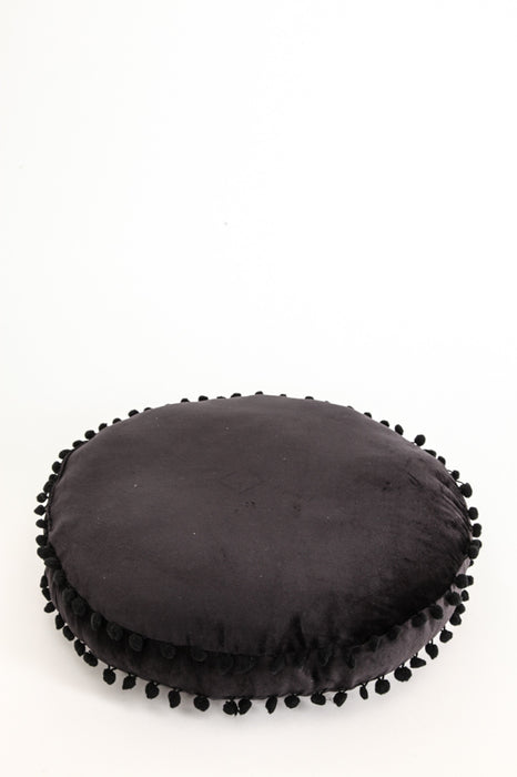 Coussin décoratif rond Pom Pom noir