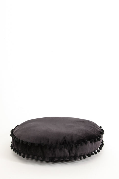 Coussin décoratif rond Pom Pom noir