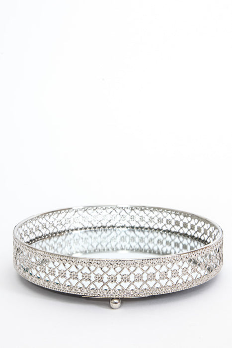 Tray round with mirror antique silver 25 cm