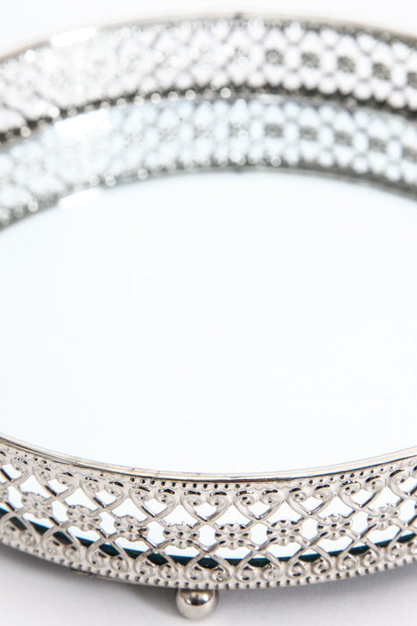 Tray round with mirror antique silver 25 cm