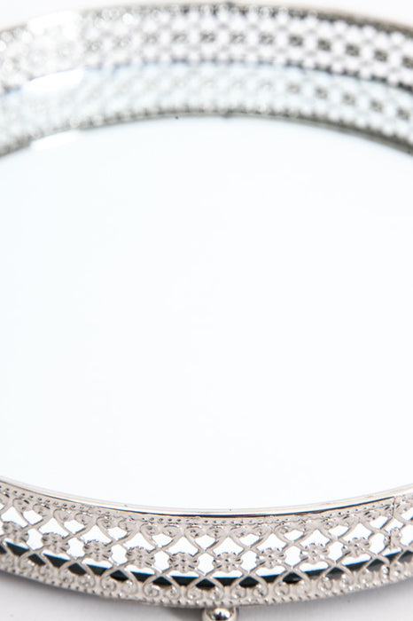 Plateau rond avec miroir argent antique 25 cm