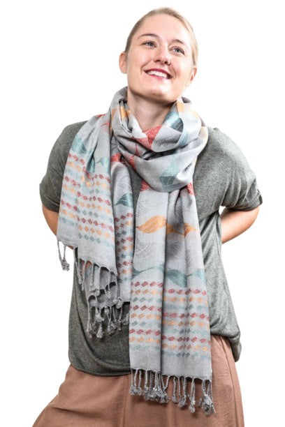 Scarf viscose light grey/multicolor 70x180cm