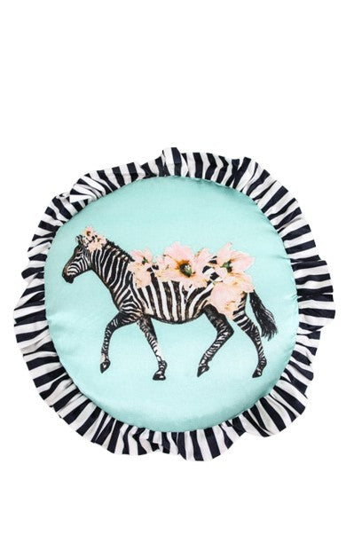 Decorative cushion round zebra with flowers 40 cm