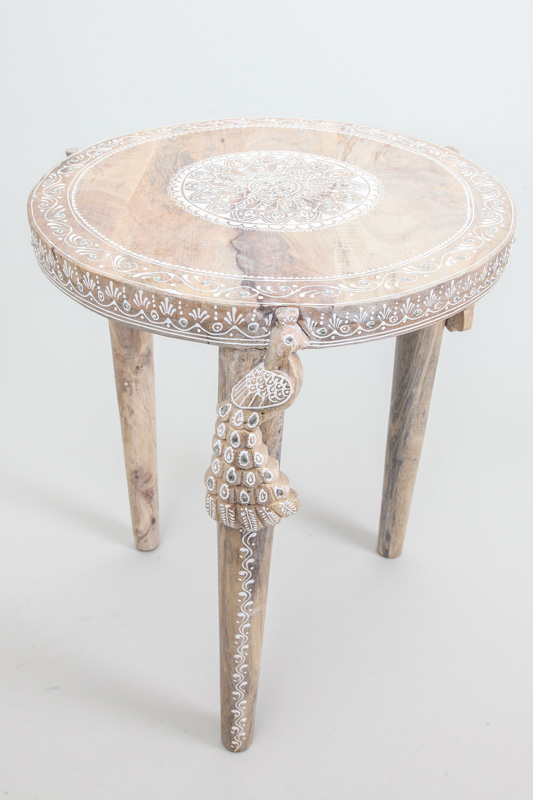 Tisch Pfau rund Henna bemalt 45 x 50 cm