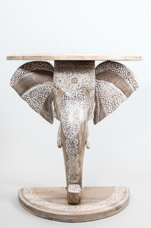 Tisch Elefant halbrund Henna bemalt 68 x 53 x 74 cm