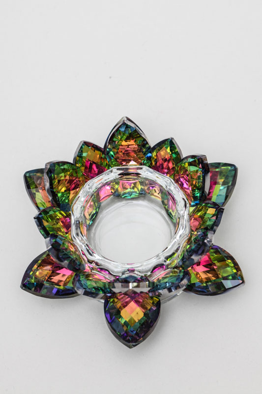 Teelicht Kristallglas Lotusblüte 12 cm regenbogenfarbig